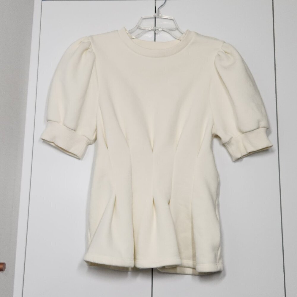 Maeve Cream Puff Sleeve Peplum Top